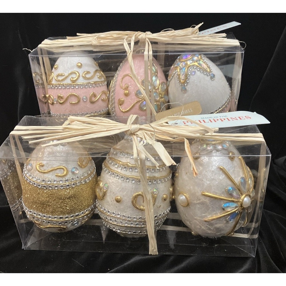 6 Capiz Shell Eggs Philippines Translucent Jeweled New/Box Spring Easter Decor